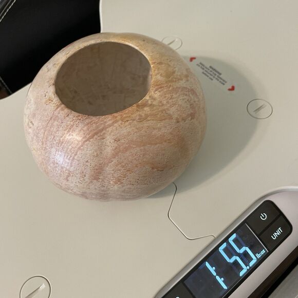 Carved Stone Marble Onyx Bowl Tealight Candle Holder Round Gourd Pink Beige - Picture 12 of 12